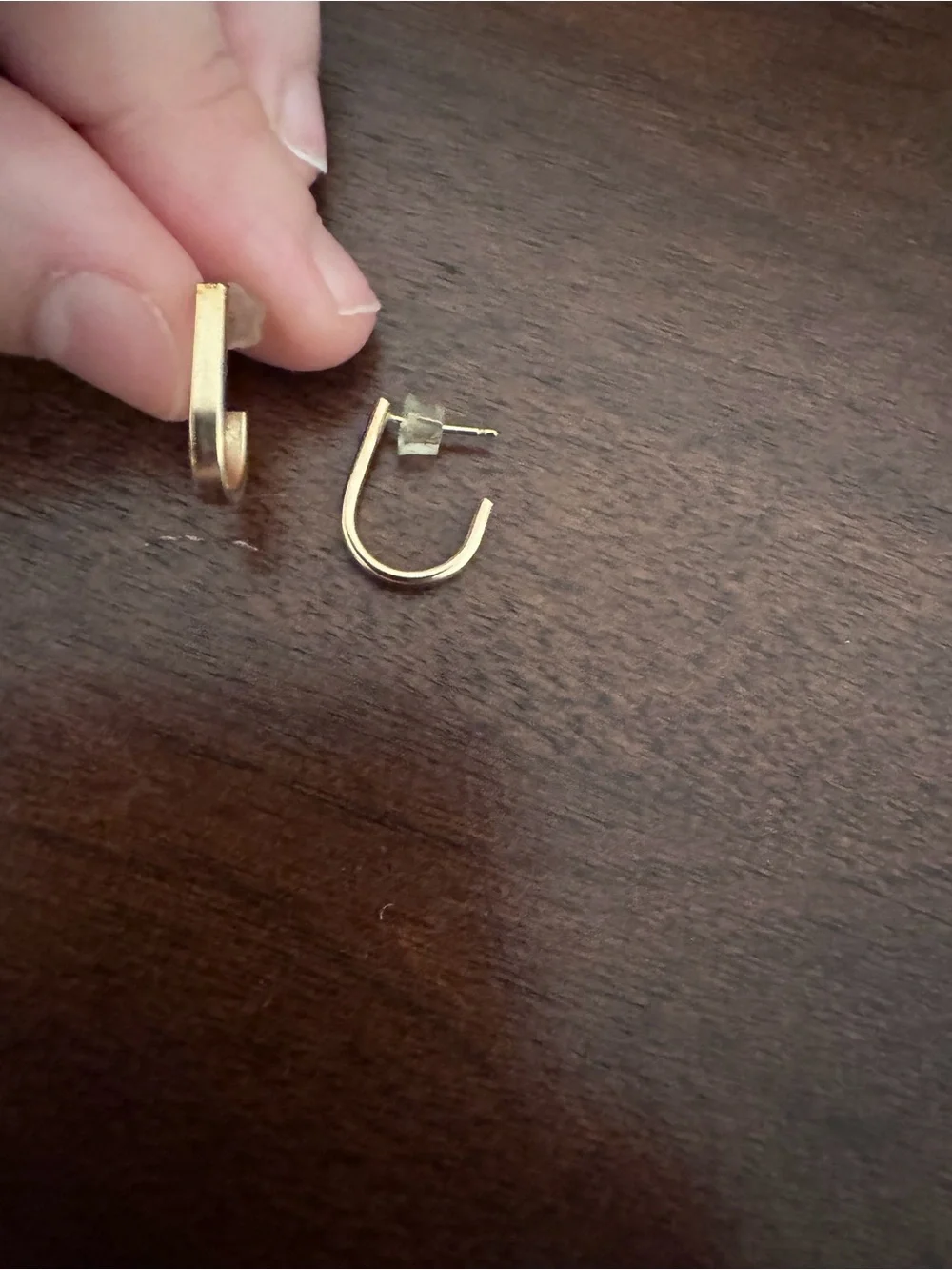 Minimal U-Shaped Hoop Earrings - Gold Tone - Picture 2 of 5